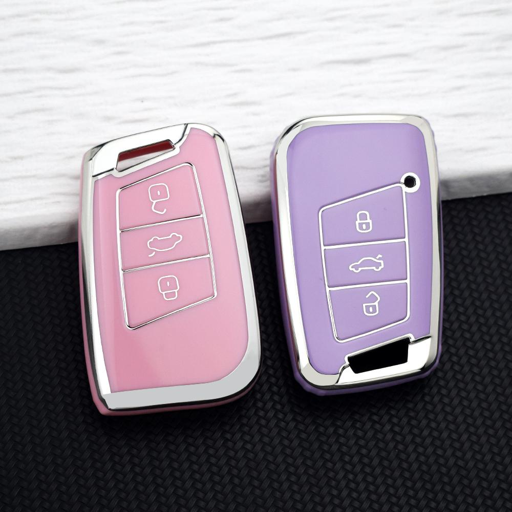 Anti-scratch TPU Car Key Case Cover for Volkswagen VW Passat B8 Magotan Skoda Superb A7 Key Fob Shell with Keychain Accessories