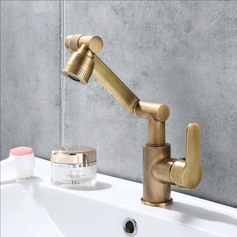 Robinet de lavabo de salle de bain en laiton antique Mélangeurs de cuisine universels Robinets Chaud Froid Ménager Modes doubles Rotatif Bidet Bras robotique