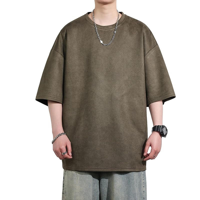 

[FLYSKY] T-shirt men s short sleeve t-shirt summer clothes suede with pocket large size Plain color crew neck cool casual silhouette Fashionable