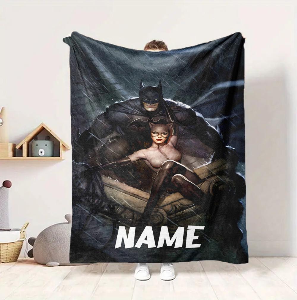 Custom Name Batman Catwoman Flannel Blanket Throw Blanket Soft Warm Sofa Bed home Decor Unique Gift