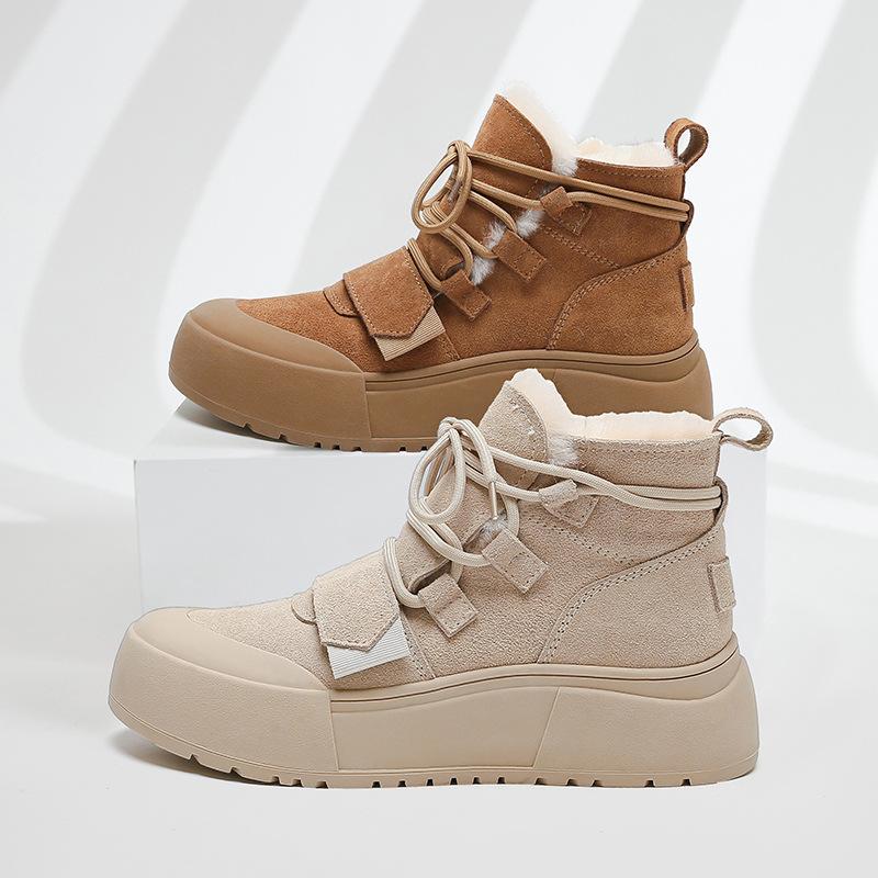 Wool Leather Velvet Snow Boots Women's Winter New Waterproof and Non-slip Thick-soled Thickened Fur Integrated Cotton Shoes Short Boots