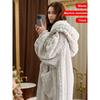 Kuscheliger Korallfleece Bademantel mit Kapuze für Damen - Lang, warm & weiches Loungedress mit Taschen, maschinenwaschbar - Perfekt für Herbst/Winter