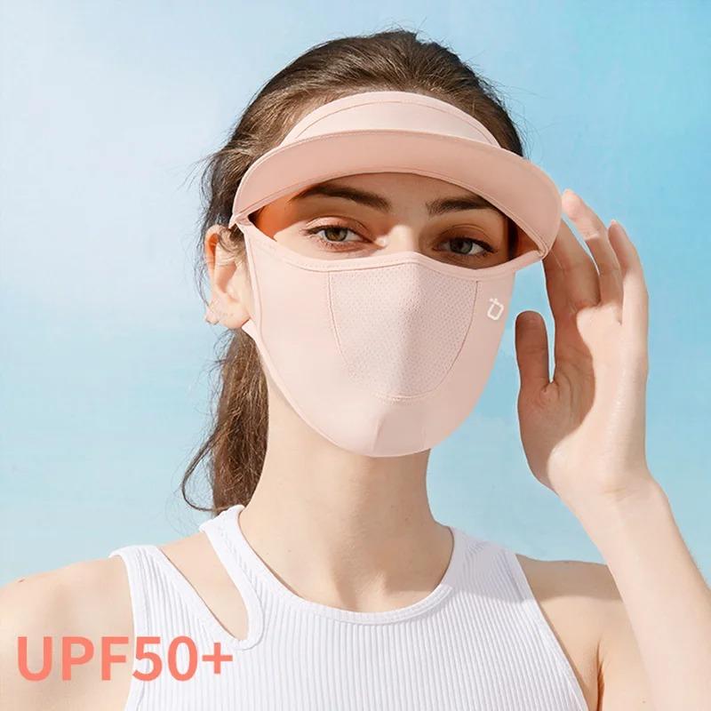 Ice Silk Mask Summer Sunhat Breathable Sunscreen Face Mask Scarf Anti-UV Face Mask Cycling Anti-dust Face Cover Women Girl Hanging Ear Mask Detachable