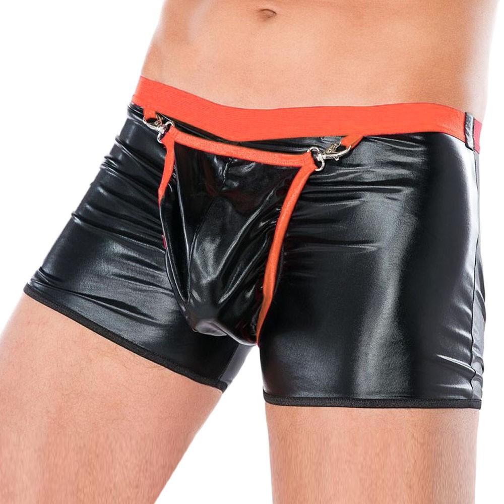 Mens Seductive Lingerie Artificial Leather Open  Crotch Bodysuit Underpants