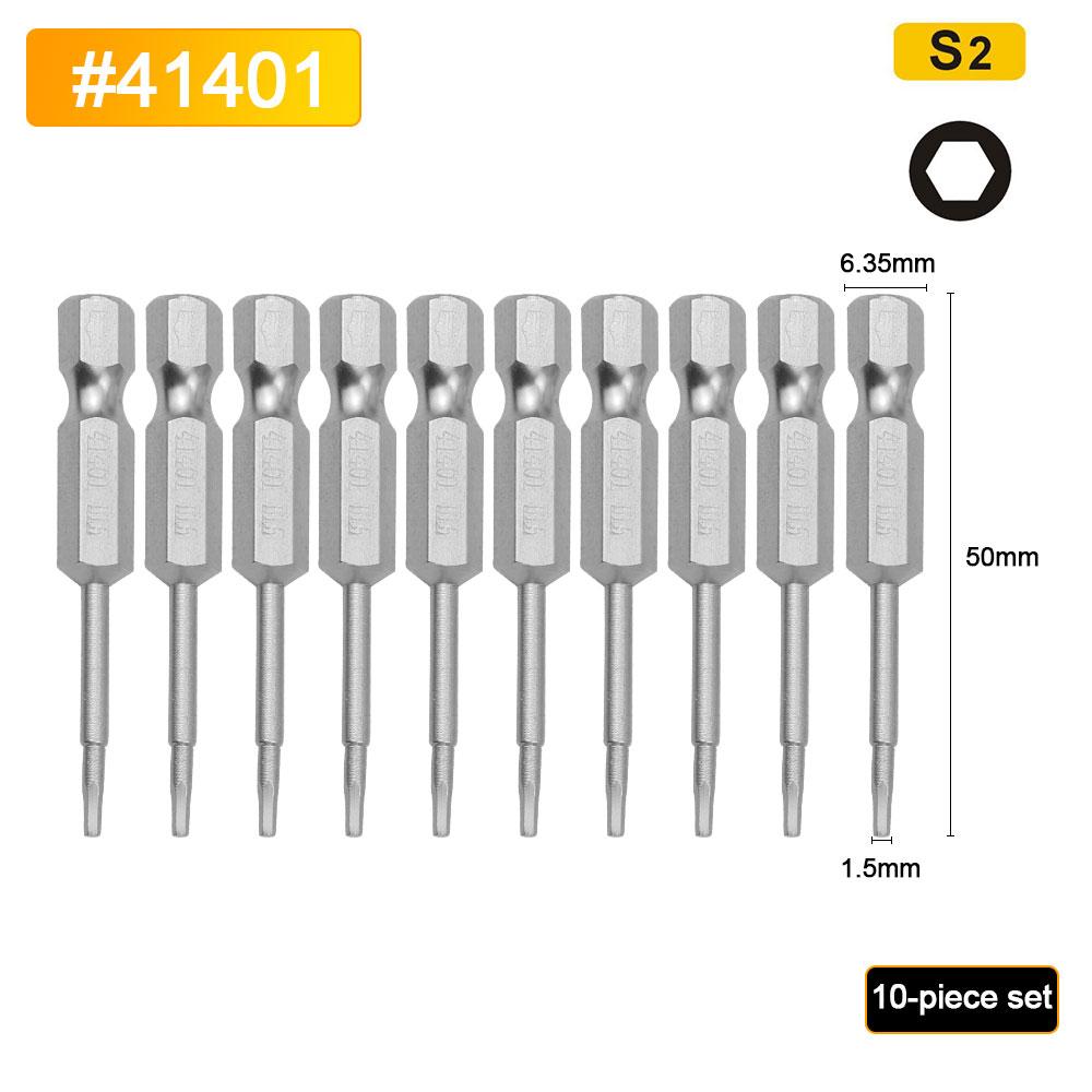 BESTIR 10pcs Hexagon Screwdriver Bit Set 1.5mm-6mm Alloy Steel Single Head Magnetic 1/4" Hex Shank Pneumatic Hexagon Batch Head