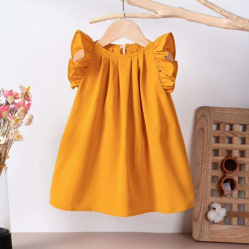 

Однотонные платья для маленьких девочек, милые детские платья с рукавами-крылышками, летняя повседневная одежда для маленьких девочек, одежда для принцесс на вечеринку 110 оранжевый