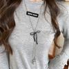 Women's Bowknot Pendant Necklace - Korean Style Silver Sweater Chain, Versatile Summer T-shirt Accessory