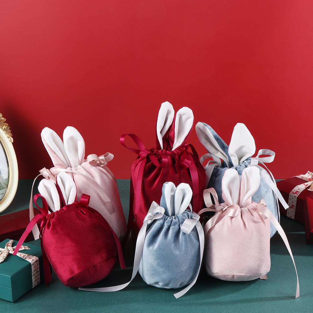 Flannelette Easter Bunny Ears Candy Bags Bunny Ears Gift Packing Bags Rabbit Ear Gift Bag Easter