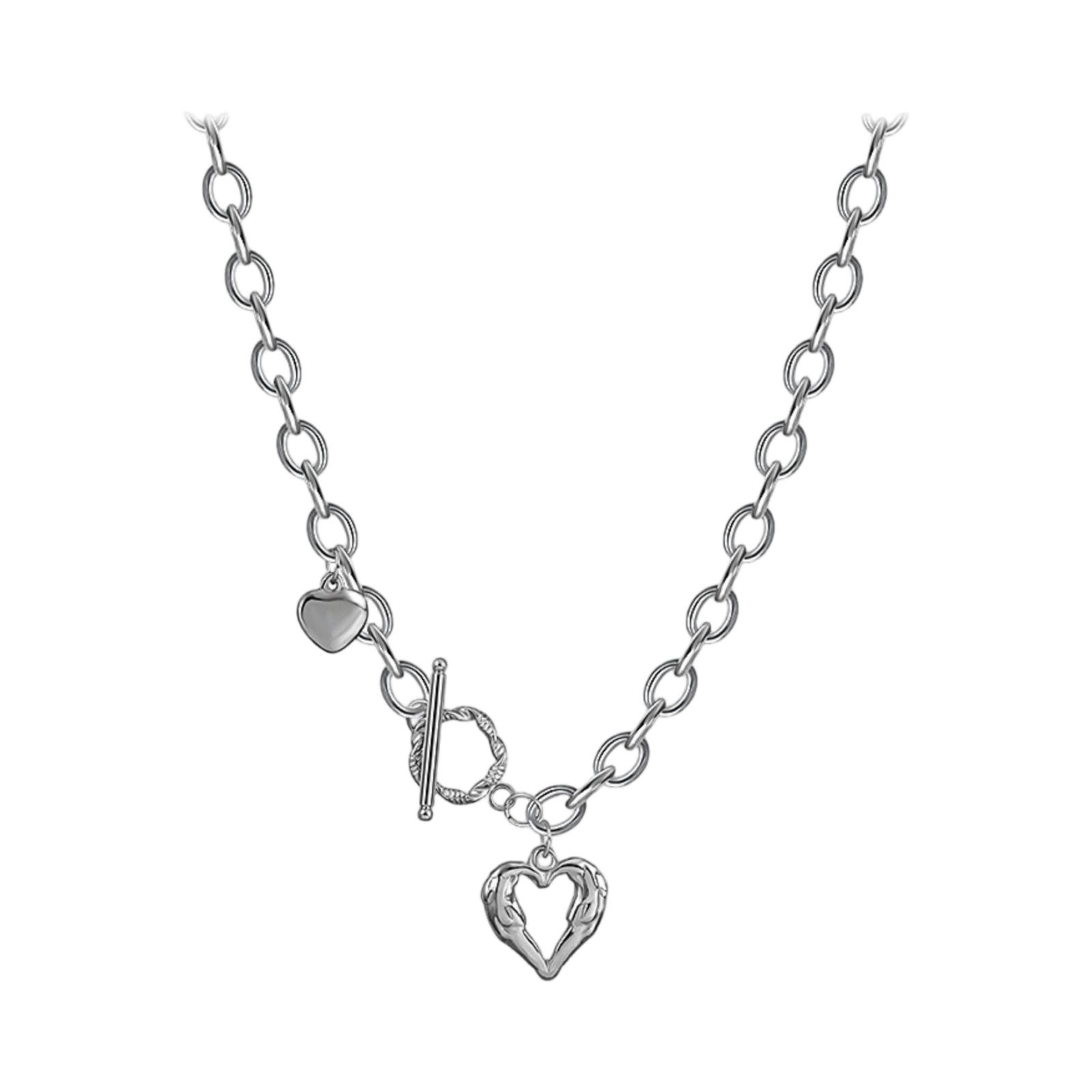 

Милое и крутое ожерелье с полым сердцем, женский дизайн, корейская легкая роскошная титановая стальная ключичная цепочка One Size белый