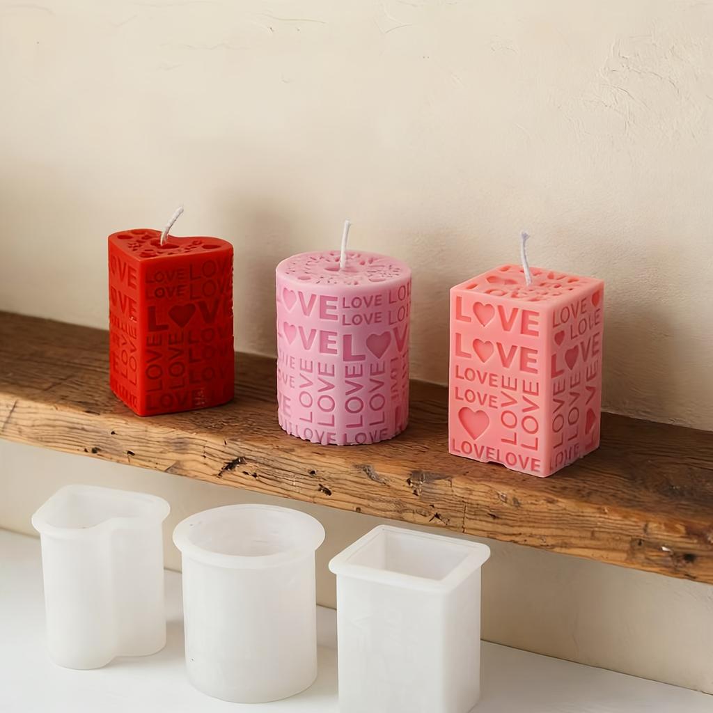 1pc Love Pillar Candle Mold | Embossed LOVE Letters Cylinder & Cube Mold, Silicone Material, Irregular Shape, Ideal for Wedding, Handmade Soap