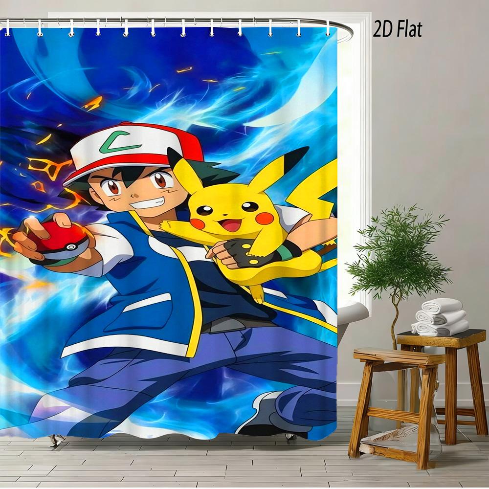 2D Flat Pokemon Charmander Cute Fire Type Cartoon Bathroom Shower Curtain 1pc-90x180