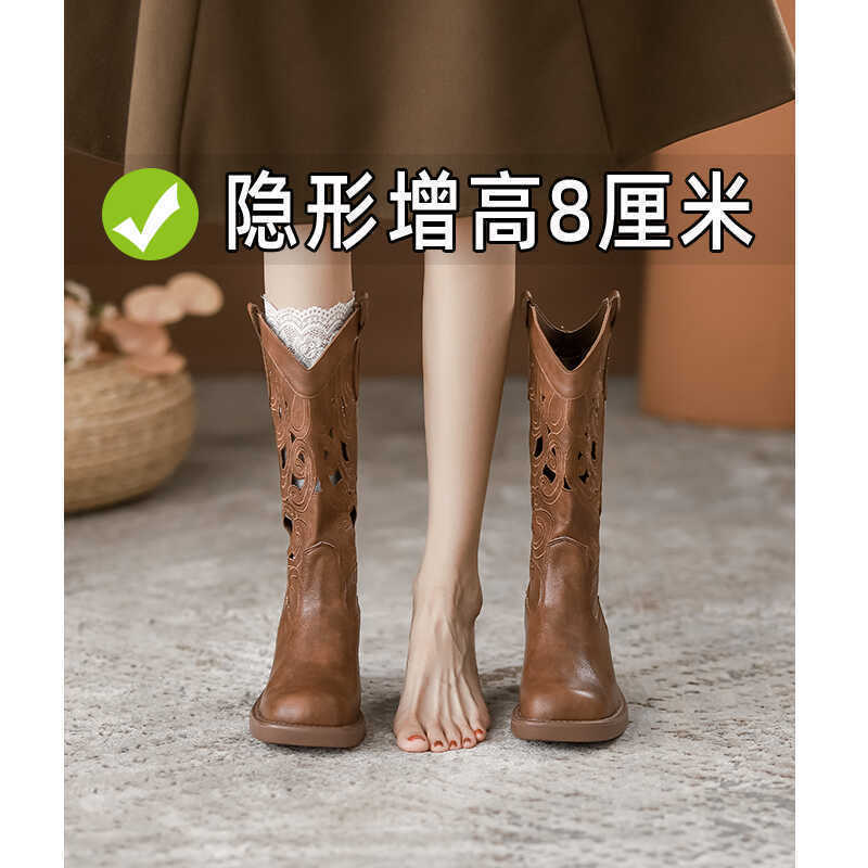 Inner Heightening Western Cowboy Boots Summer Thick-soled Embroidered Hollow Knight Boots Vintage Martin Boots Chelsea Boots