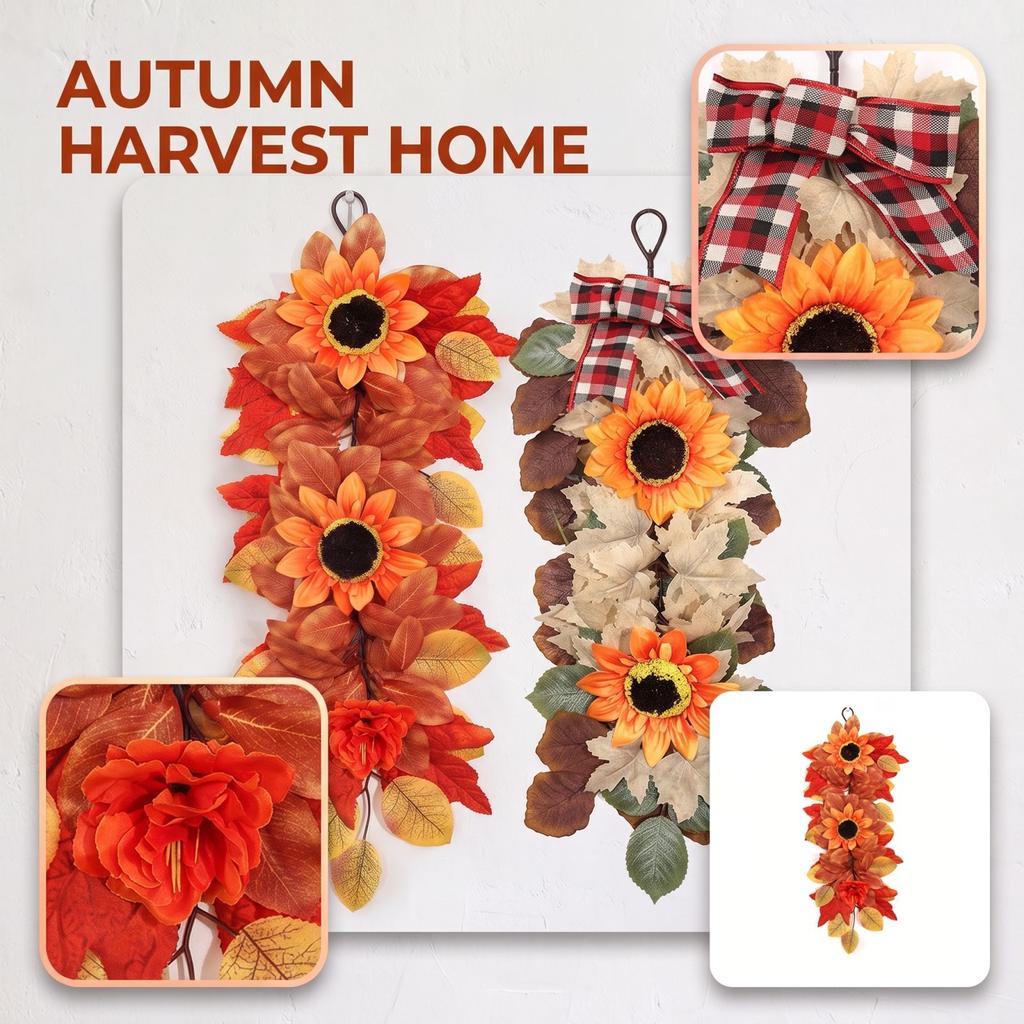 Artificial Sunflower and Maple Leaf Wall Hanging for Fall Thanksgiving Decor