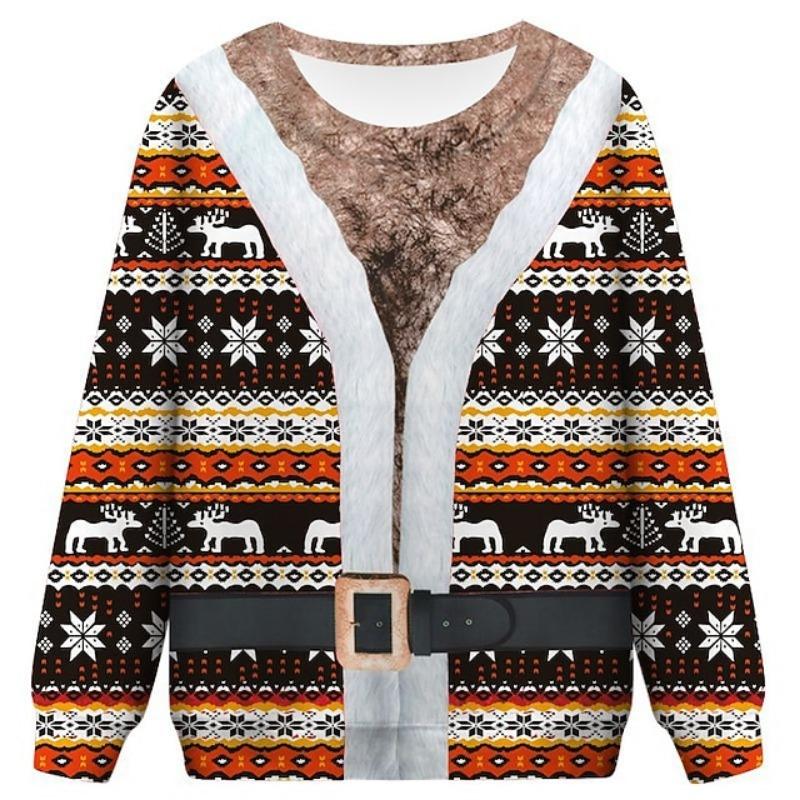 Pullover Funny Christmas Sweatshirt For Men Women 3D Print Ugly Chest Hair Christmas Party Hoodie Men's Xmas Sweater Clothes