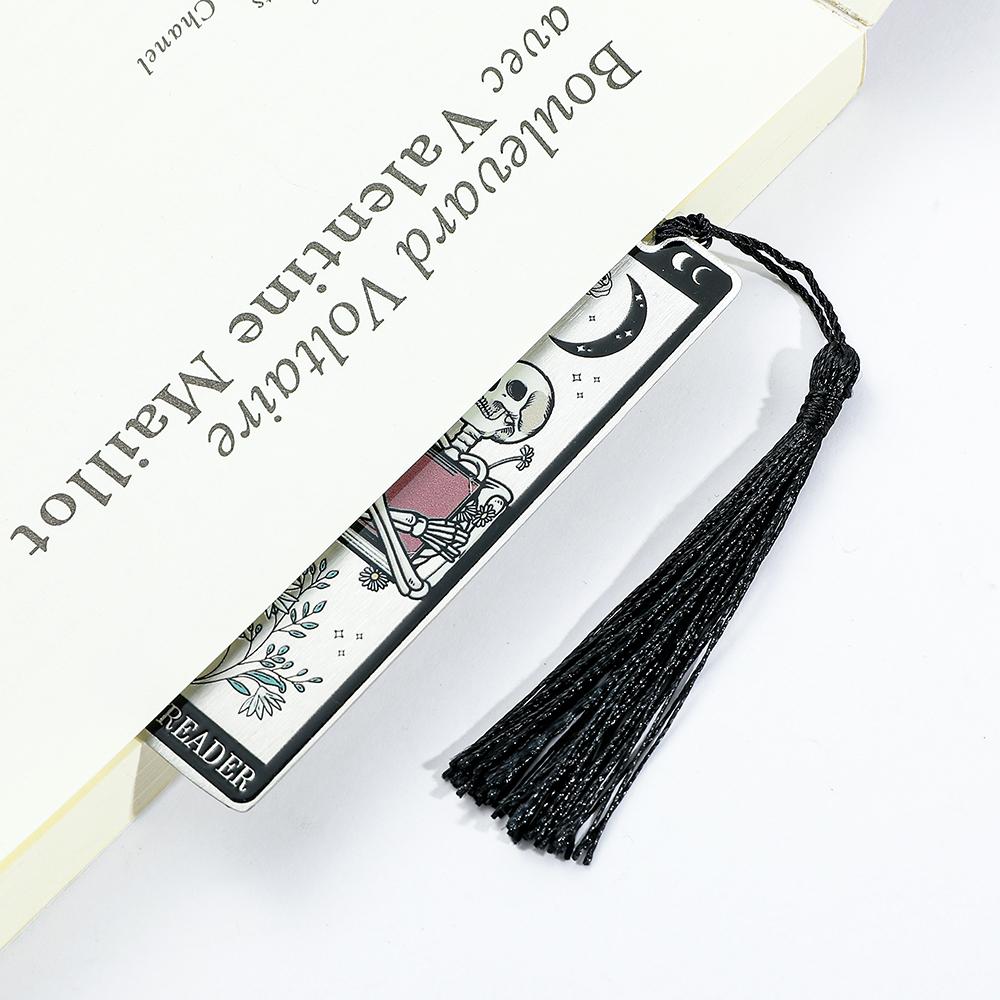 Colorful Skeleton The Reader Stainless Steel Tassel Bookmark, a Birthday and Christmas Reading Gift for Book Fans, Lovers, and F
