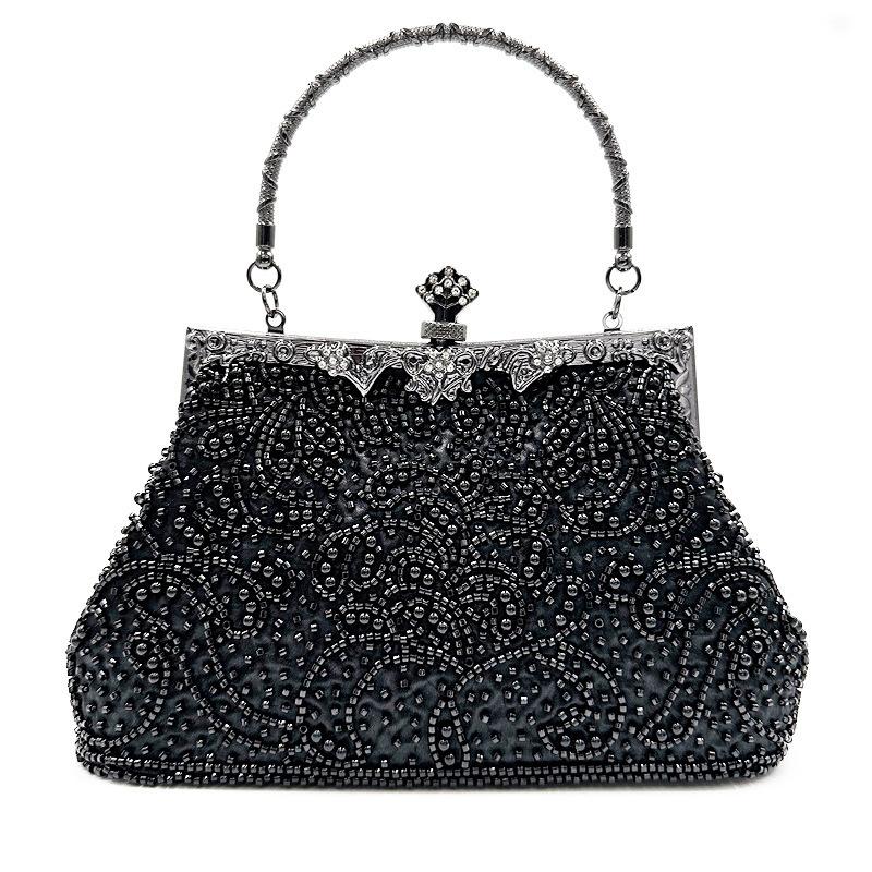

Women s Vintage Floral Beaded Rhinestone Embroidery Clutch Crossbody Bag with Chain Evening Handbag for Wedding Party Evening Clutch Bag for Women one size чёрный