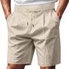 Men's Loose Fit Linen Beach Shorts with Elastic Waistband and Drawstring