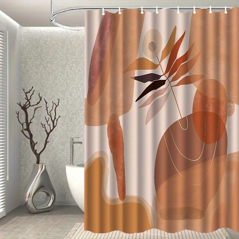 1pc Modern abstract leaf pattern shower curtain, polyester fabric, machine washable, with hooks, suitable for bathroom décor.