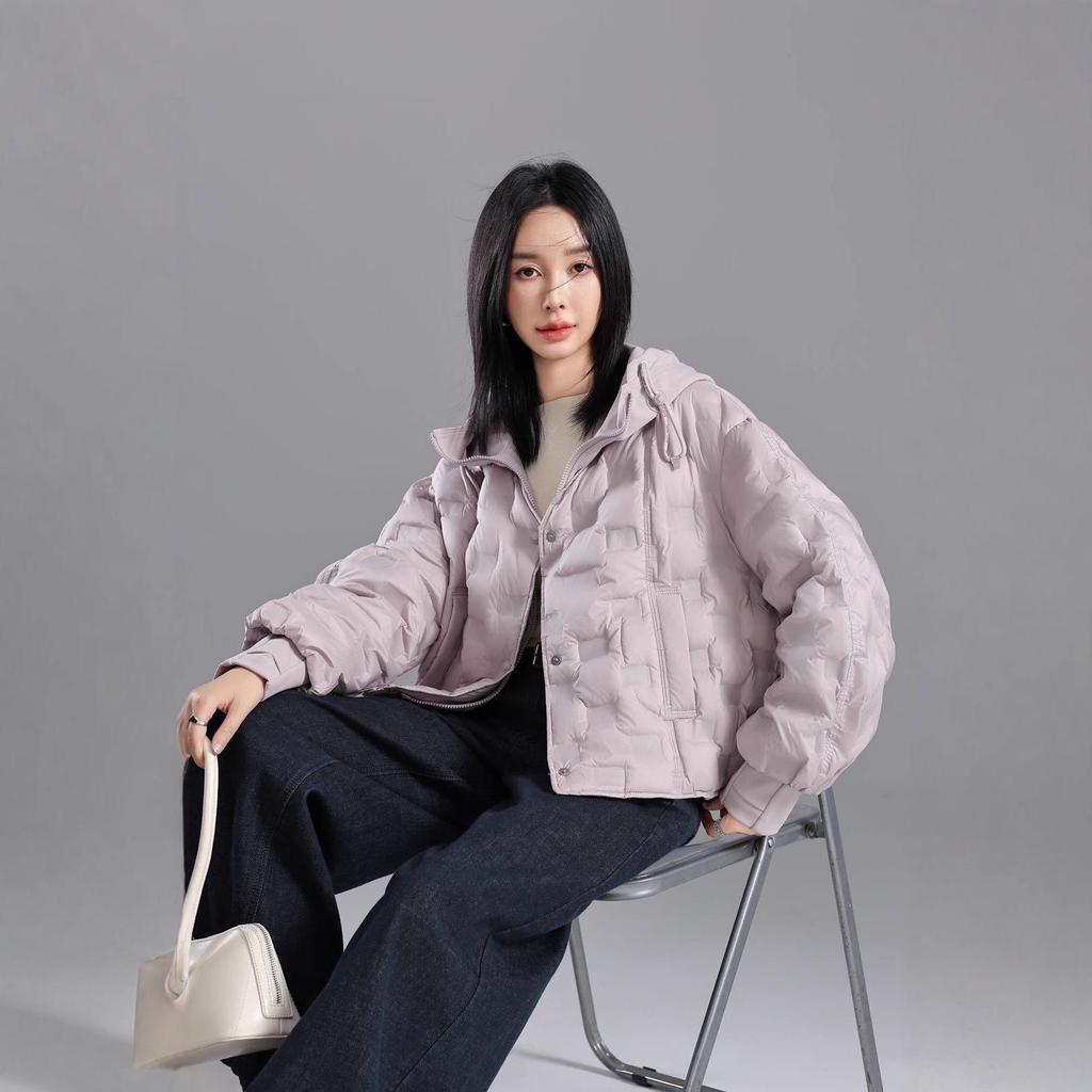 2025 Women's Korean Style Lightweight Hooded Down Jacket - Short, Taped Seam, Winter Fashion