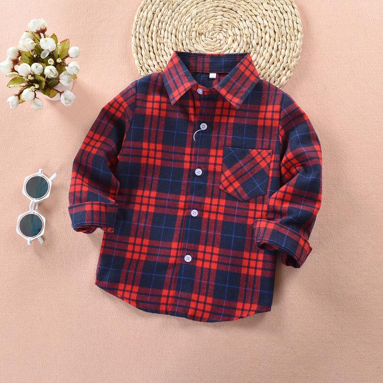 Spring 2025 Boys' Long Sleeve Plaid Korean Style Casual Shirt for Inner and Outer Wear