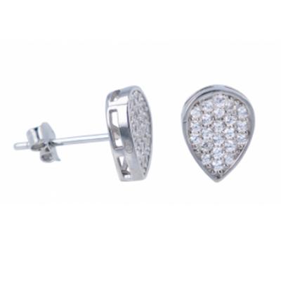 [P2368] - Brincos de Prata 'Sissi' branco prateado (rhodiado) - 7x5 mm