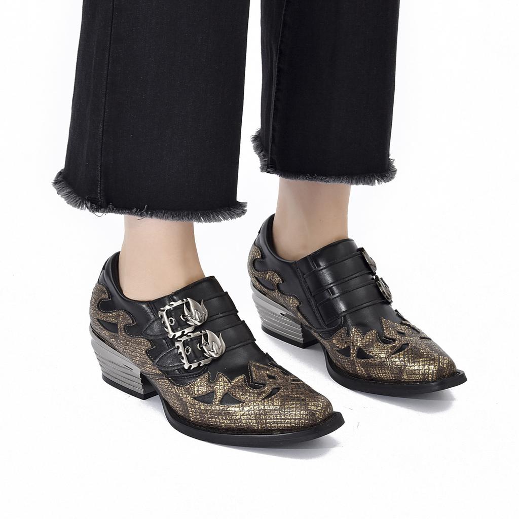 Fashion Men's Women's Retro Chelsea Short Boot Men Women Willow Nails Animal Pattern Belt Buckle Low Top Boots  Knight Boots Botas Mujer