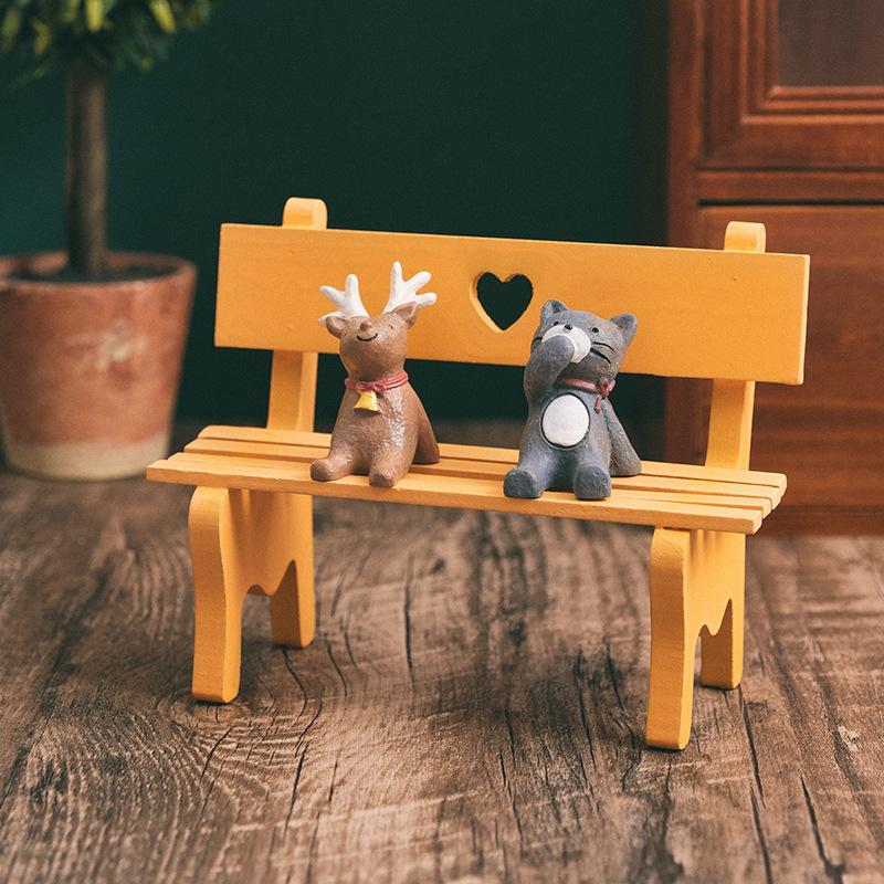 Doll House Mini Home Office Decoration Color Small Bench Shooting Background Props Decoration Mini Wooden Tables and Chairs