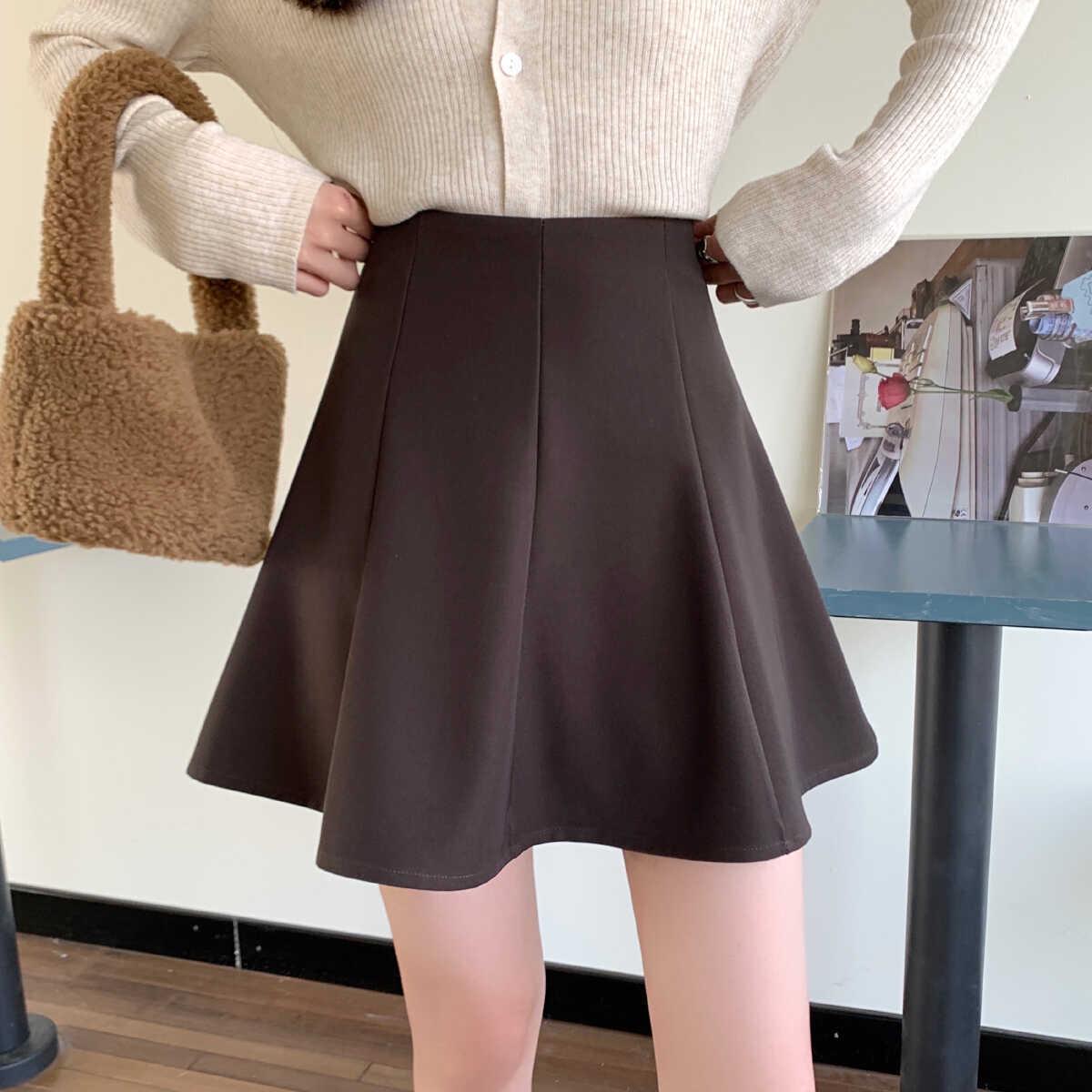 

Женская черная шерстяная мини-юбка А-силуэта 2025 - Маленький плиссированный расклешенный дизайн для осени/зимы 4XL коричневый