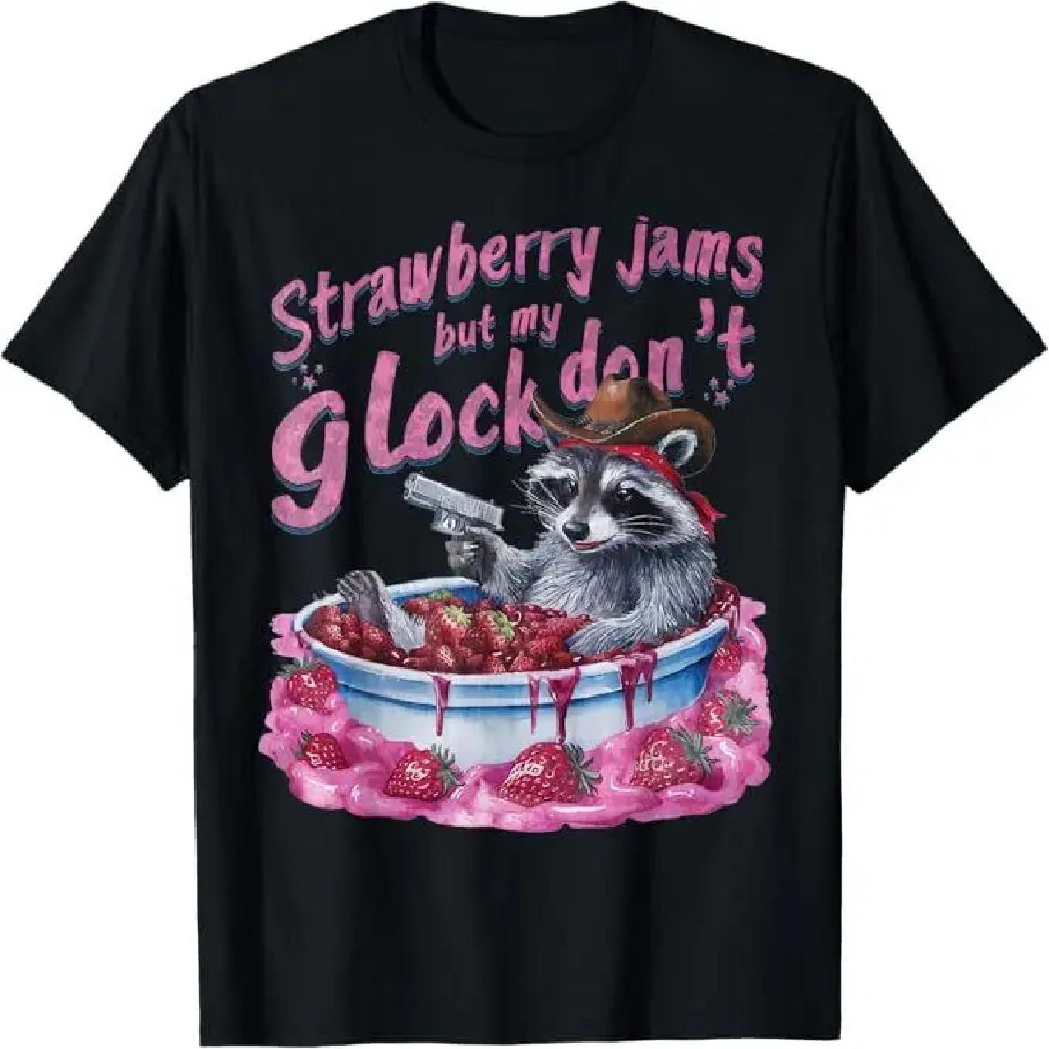 Strawberry Jams But My Dont Funny Raccoon T-Shirt, Size S-5XL S