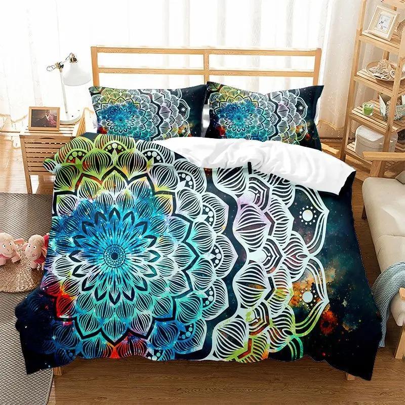 Comforter 3D Print Boho Mandala King Queen Chic Colorful Rustic Mandala Galaxy Polyester Bedding Set For Girls Women