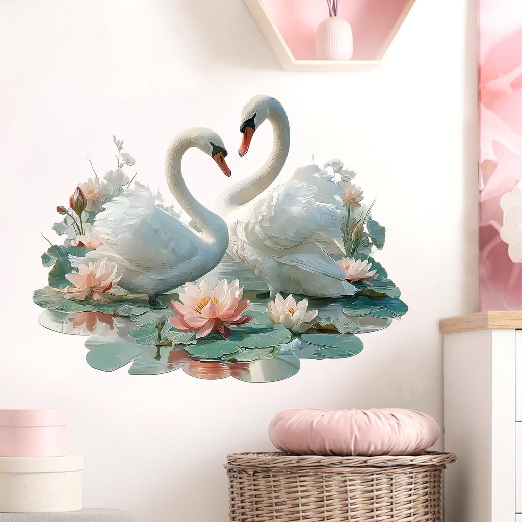 Creative Love Swan Lotus Bedroom Living Room Study Decoration Beautification Self Adhesive Stickers