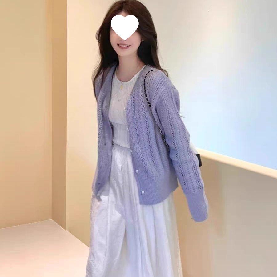 

Женский кардиган нежной лавандовой вязки с ажурным узором - Коллекция весна/лето 2025 S (suggested 75-90 jin)