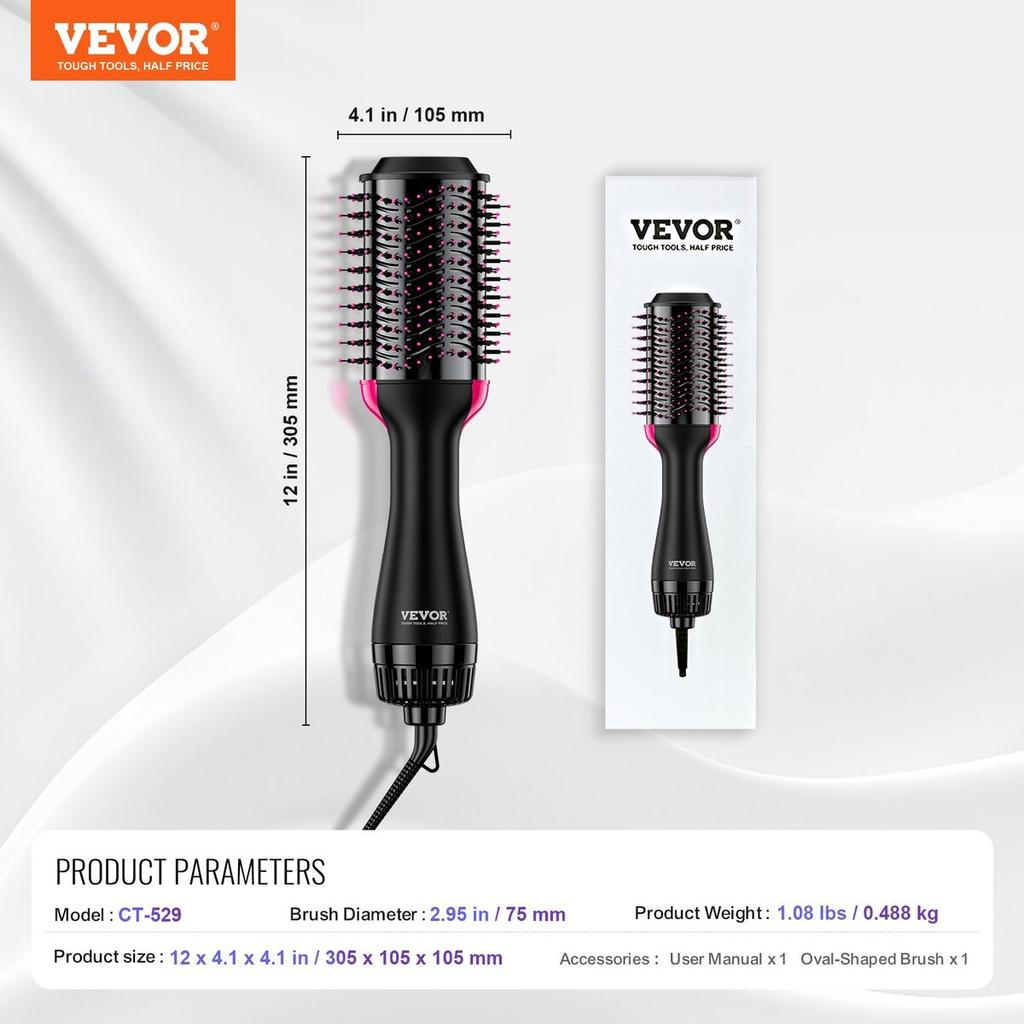 Hair Blow Dryer Brush Ionic Hair Dryer and Styler with 75mm Oval Barrel