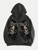 Trendiger schwarzer Damen-Langarm-Loose-Hoodie mit amerikanischem High-Street-Print für den Herbst