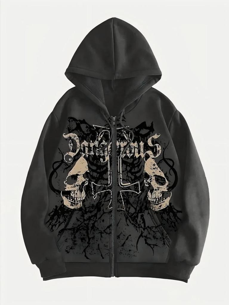 Trendiger schwarzer Damen-Langarm-Loose-Hoodie mit amerikanischem High-Street-Print für den Herbst