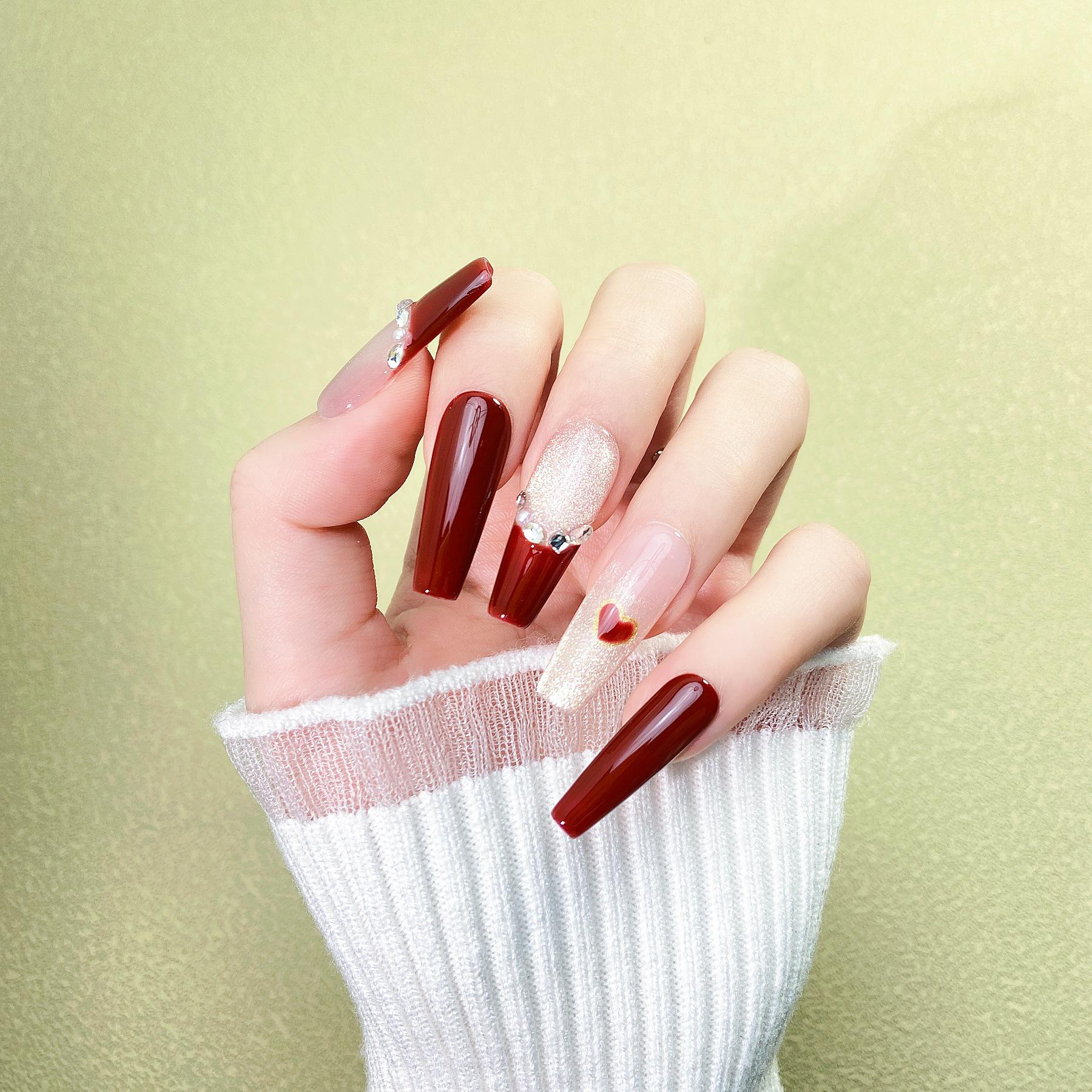 9D Cat Eye Handmade Luxury Nail Art Tips - Fashion Sweet Red Brown