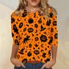 Women's Casual 3/4 Sleeve Halloween Print Round Neck Top Lightweight Comfortable Fit Seasonal Graphic Shirt