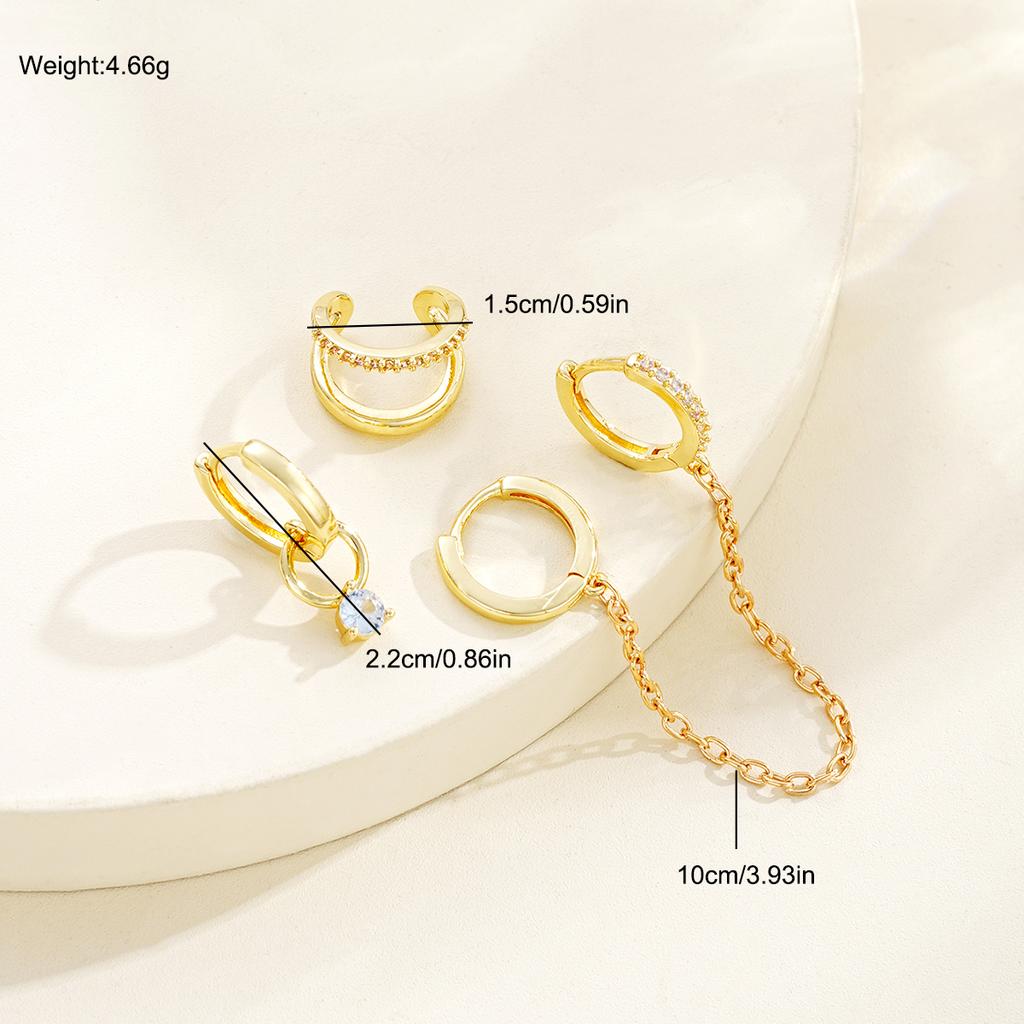 3pcs Exquisite Zircon Tassel Chain Hoop Earrings Set For Women Gold Color Copper Cartilage Piercing Earrings Fashion Jewelry New