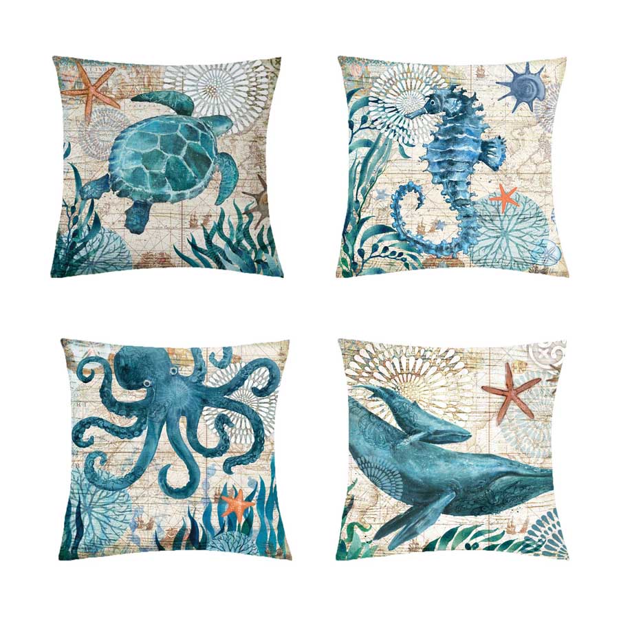 Jmg Clothing Unisex Sea Style Turtle Double-Sided Printed Pillow Cover Short Plush Suitable Living Rooms Bedrooms Sofas Throw Cushion Cover