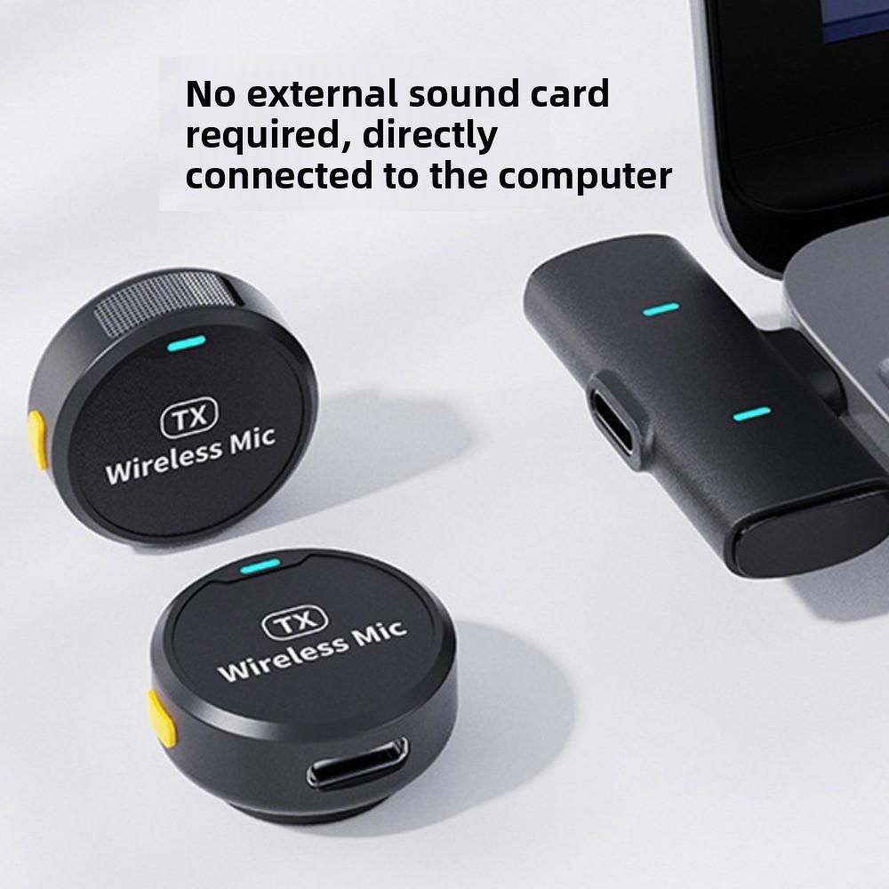 Button MIC Lavalier Lapel Microphone 2 in 1 Wireless Lavalier Mic  Smartphone/Laptop/Tablet