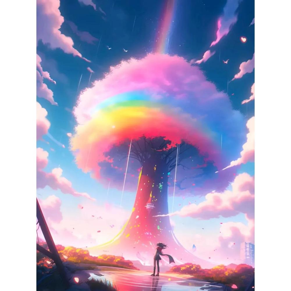 Diamant-Gemälde voller Bohrer, Mond-Schloss, rundes Diamant-Gemälde, handgefertigt, Fantasy-Regenbogen-Baum, DIY-Diamant-Mosaik-Gemälde, Heimdekoration