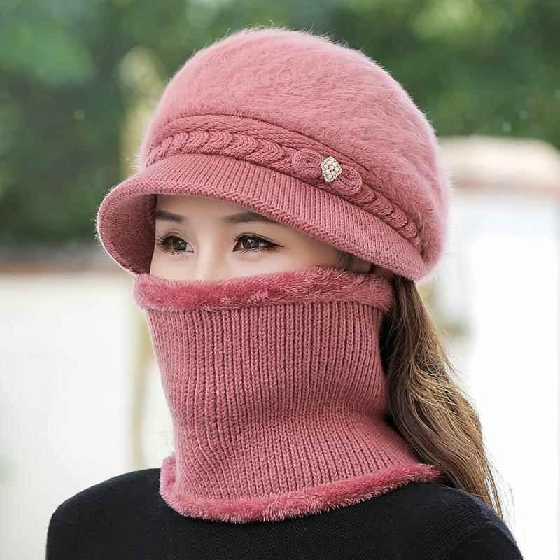 Hat Women Winter Mom Middle-Aged and Elderly Old Lady Autumn and Winter Fleece-lined Warm Fashion Western Style Wool Knitted Hat