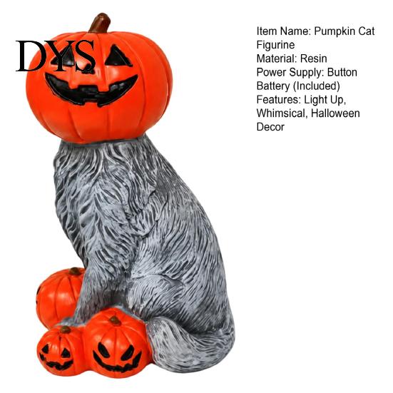 Collectibles for Home Office Lighted Pumpkin Cat Figurine, Spooky Halloween Tabletop Resin Sculpture, Gift Lovers Autumn Fall Ornament Indoor