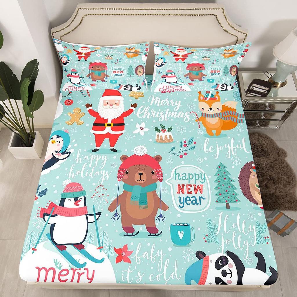 Christmas-Themed Pattern Mattress Three-Piece Digital Printing Mattress Bedding Set Adult Children