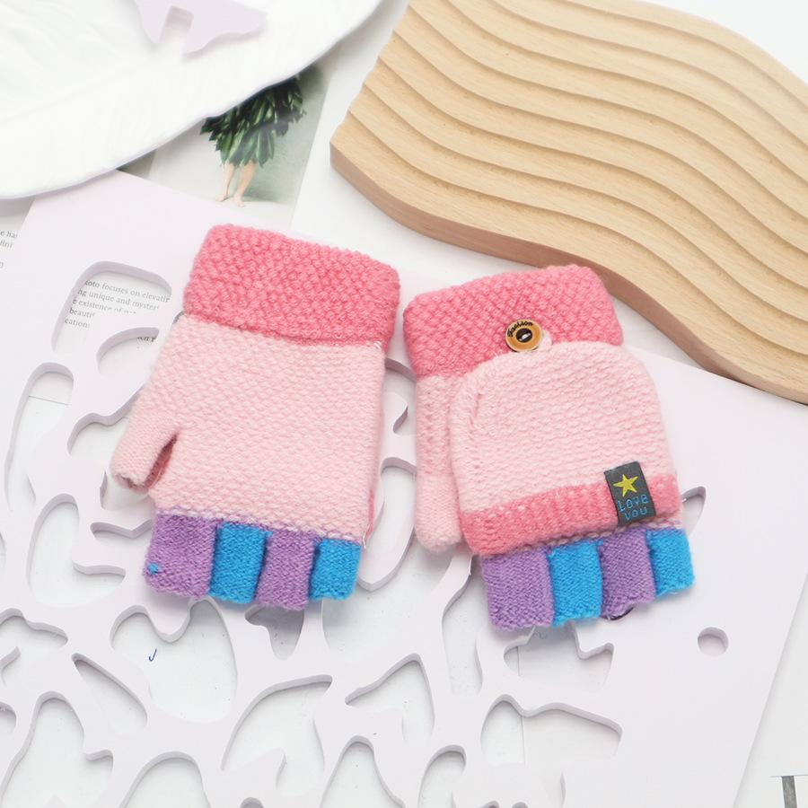 Children's Cute Cartoon Flip-Gloves: Cold-Proof, Half-Finger Winter Writing Warmth for Boys and Girls