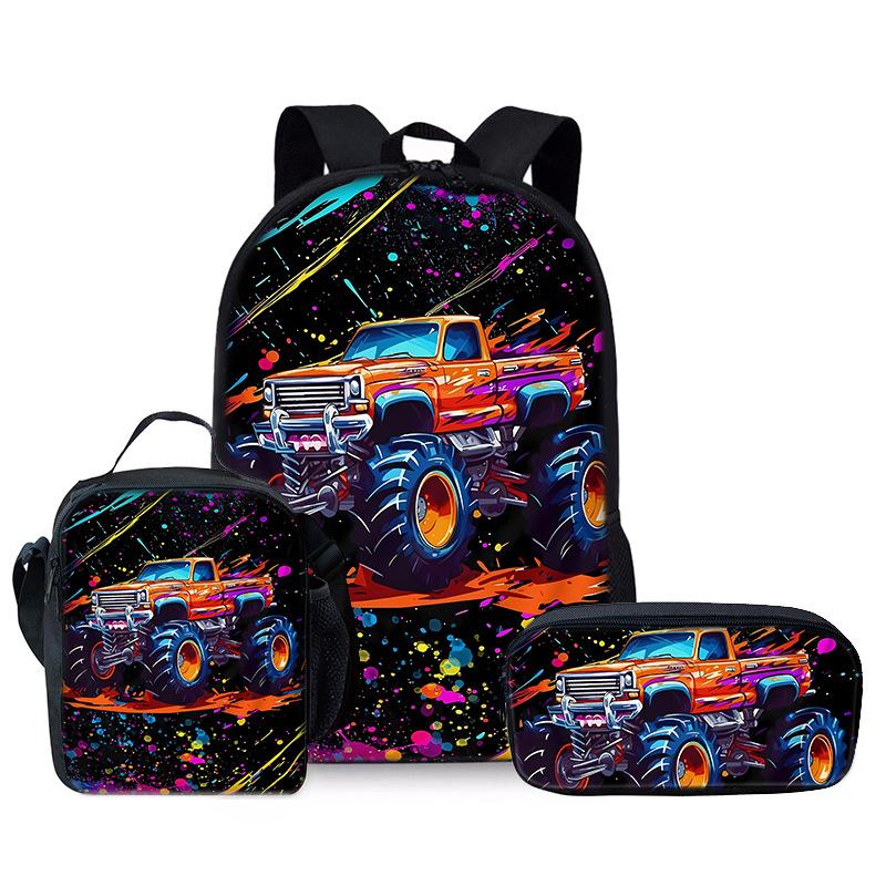 Classic Popular car off-road vehicle 3D Print 3pcs/Set pupil School Bags Laptop Daypack Backpack Crossbody Lunch bag Pencil Case