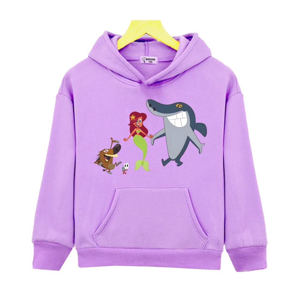 

Zig and Sharko Cartoon Print Short Moletom Skipper WithHooded Clothing Boys/girls Sudaderas Pullovers Sleeve Print Hoodie KawaiI 160 фіолетовий