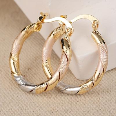 Round Hoop Earrings, Vintage & Bohemian Style Twisted Pattern Creoles, Casual Wear Jewelry For Wedding & Party, Birthday Gifts For Women