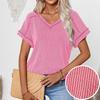 GMXIA Spring Summer Fashion Two-color Twist Short Sleeve V-neck Top T-shirt for Women