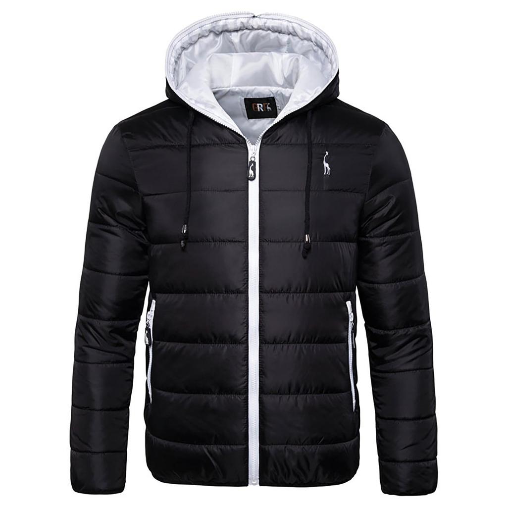 Autumn And Winter Men's Hooded Cotton Coat Solid Color Cotton Coat Jacket Cotton Coat Men